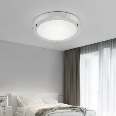 Image of HARPER Living LED Semi Flush Ceiling Light, Chrome Finish Glass Shade, 18 Watts, 1490 Lumens, Natural White (4000K) IP44, Ideal for Bathroom, room, Bedroom, Kitchen, Hallway, Hotel, B&amp;B