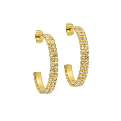 Image of Ted Baker Mellia Medium Double Crystal Hoop Earrings For Women (Gold/Crystal)