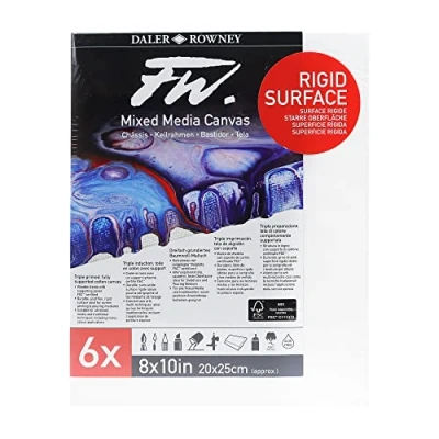 Image of Daler Rowney FW 8 x 10in White Stretched Canvas, Medium Grain, 10mm Deep, 6 Pack, Ideal for Professional Artists &amp; Students