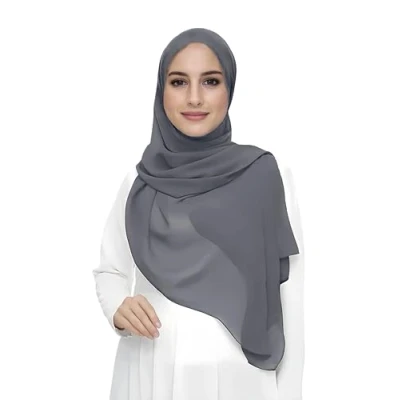Image of Premium Chiffon Hijab Head Scarf Shawl Wrap for Muslim Women Lightweight (Dark Grey)