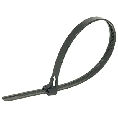Image of UKCable Ties Releasable Cable Black Reusable Nylon Plastic (25, 200mm x 7.6mm)