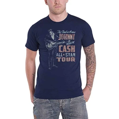 Image of Johnny Cash T Shirt All Star Tour in Person Official Mens Navy Blue L
