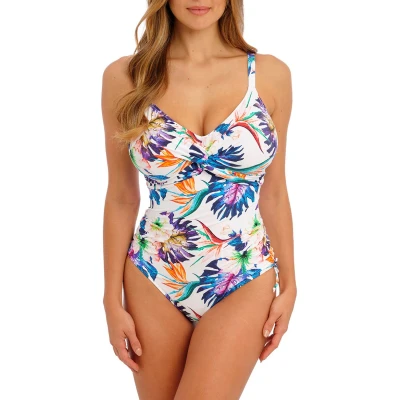 Image of Fantasie Paradiso Twist Front Adjustable Leg Swimsuit Multicoloured Blue 42FF