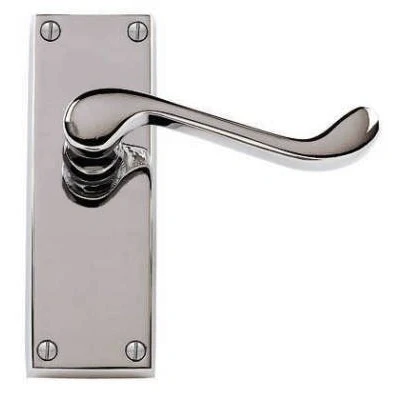 Image of Polished Chrome Victorian Scroll Long Plate Lever Latch Door Handles 150mm (4)