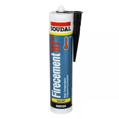 Image of Soudal Firecement HT Hi Temperature Heat Resistant Sealant Cartridge Black 300ml Fire Cement Hard Setting +1500C Fully Curing, Internal Use, Places