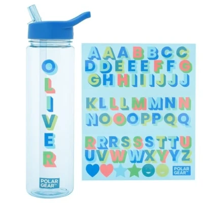 Image of Polar Gear 600ml Kids Bottle with Flip Up Straw BPA Free Ecozen Bioplastic, Personalize Fun Stickers! Sky Blue/Azure
