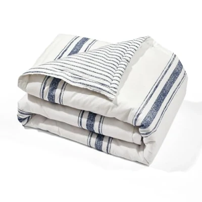 Image of Lush Decor Farmhouse Stripe Throw Reversible Ticking Pinstripe Design Blanket, 50&quot; x 60&quot;, Navy