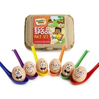 Image of KreativeKraft Egg and Spoon Race Kit, Garden Outdoor Toys Family Party Games Set Includes 6 Easter Eggs &amp; Plastic Spoons Kids Adults
