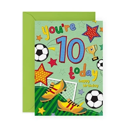 Image of Tenth Birthday Card for Boys Football Age 10 Ten Year Old Happy 10th Greeting Kids Son Nephew Comes With Stickers By Central 31