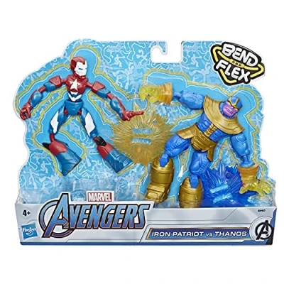 Image of Marvel Avengers Bend And Flex Iron Patriot vs. Thanos Toy Dualpack, 6 Inch Flexible Action Figures, Includes 2 Blast Accessories, For Kids Ages Up