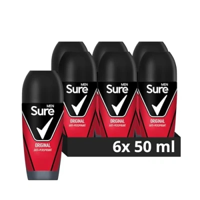 Image of Sure Men Original Anti Perspirant Roll On Men&#039;s Deodorant with MotionSense technology for 48 hour protection against sweat and odour 6x 50 ml