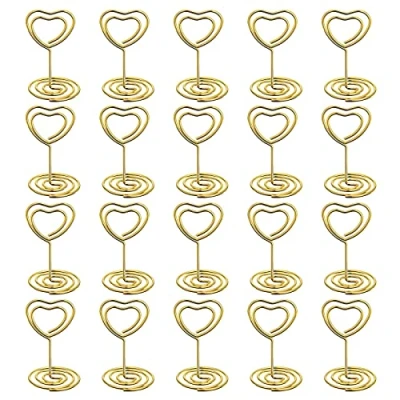 Image of Table Number Holders,20 pcs Heart Place Card Holders Picture Stand Name Holder Clips Food Cards Label, for Centerpieces Weddings Party Birthday Decorations Office Memo (Gold)