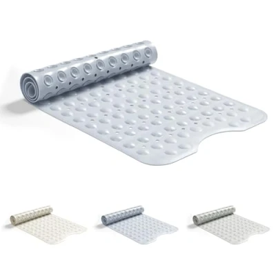 Image of Good Nite Non Slip Bath Mat 101x40cm Bathtub Shower Machine Washable Tub with Suction Cups Drain Holes Rubber Mats Anti Mould Extra Long Blue