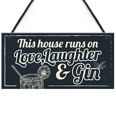 Image of RED OCEAN Fun Laughter Gin &amp; Tonic Kitchen Plaque Alcohol Home Bar Pub Sign Friend Gift For Women