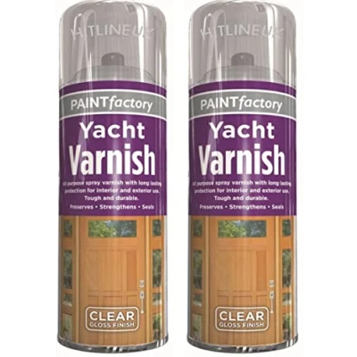 Image of 2 x All Purpose Yacht Varnish 400ML Professional Gloss Finish Spray Wood Color Paint