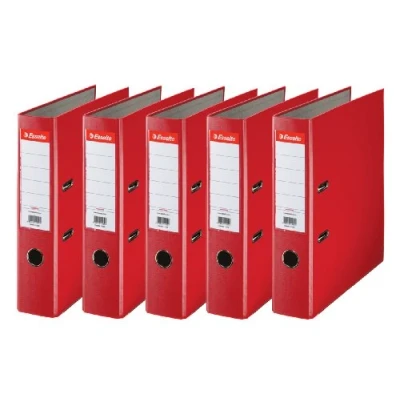 Image of Esselte Essentials, A4 Lever Arch File, 75 mm Spine, 500 Sheets Capacity, PP, Plastic Cover, File Folder, Red, Pack 5, 23988