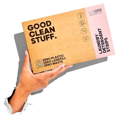 Image of Good Clean Stuff Hypoallergenic Laundry Detergent Strips Sheets 64 loads Eco Ultra Concentrated Non Bio Fragrance Free &amp; Unscented for Machine and Hand Washing