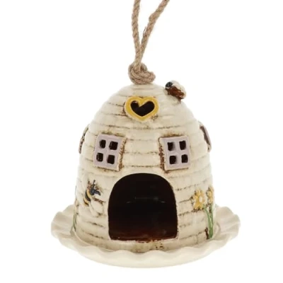 Image of Shudehill Giftware Village Pottery Beehive Birdhouse/Feeder in Cream or Yellow (Cream Feeder)