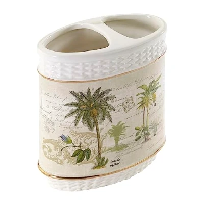 Image of Avanti Linens Toothbrush Holder, Ceramic Bathroom Accessories, Tropical Inspired Home Decor (Colony Palm Collection)