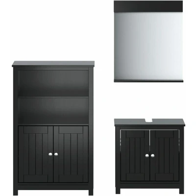 Image of 3 Piece Bathroom Furniture Set BERG Black Solid Wood Pine vidaXL