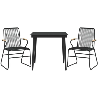 Image of vidaXL 3 Piece Garden Dining Set Black PVC Rattan