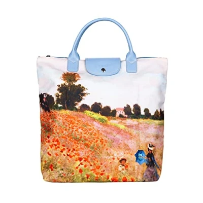Image of Signare Canvas Foldable Tote Bag Reusable Shopping Grocery with Famous Art Design… (Monet Poppy Field)