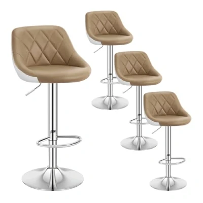 Image of WOLTU Bar Stools Khaki+White Chairs Breakfast Dining for Kitchen Island Counter Set of 4 pcs Leatherette Exterior/Adjustable Swivel Gas Lift/Steel Footrest &amp; Base