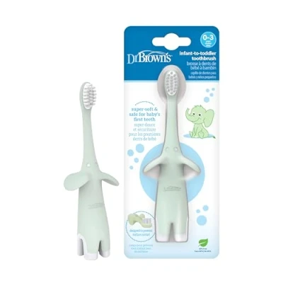 Image of Dr. Brown&#039;s Infant to Toddler Toothbrush, Soft and Safe Baby Training Brush, Elephant, Mint, 0 3 years