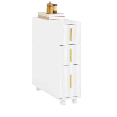 Image of SoBuy Slim Bathroom Cabinet on Wheels Toilet Paper Roll Holder with 3 Drawers White W60 x D20 H70cm BZR183 W