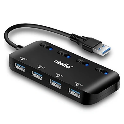 Image of atolla 4 Port USB 3.0 Hub, Hub Active Splitter Data 5Gbps with Individual Power Switch and LEDs