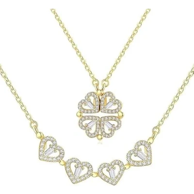Image of XIWCAFC Heart Necklaces for Women,Four Leaf Clover Necklaces,Gold Plated Crystal Rhinestone Pendant Necklace,Love Choker Necklace ewellery Mum Wife Girlfriend Anniversary (Rose gold)