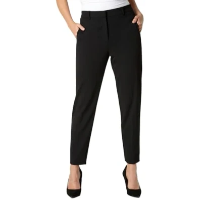Image of Roman Originals Work Trousers for Women UK Ladies Office Smart Stretch Suit Pants Cigarette Straight Leg Tailored High Elasticated Waist Tapered Ankle Grazer Slim Short Black (25 inch) Size 16