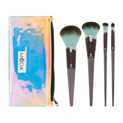 Image of MODA Royal &amp; Langnickel Full Size Ice Cream 5pc Face Makeup Brush Kit with Pouch Includes, Powder, Complexion, Angle Blender, and Detail Brushes, Mint Chocolate