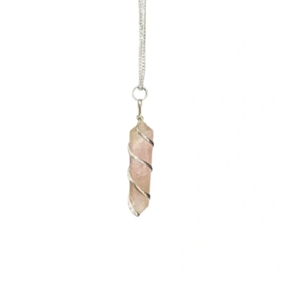 Image of VIE Wire Wrapped Pencil Pendant, Silver Chain (Rose Quartz)