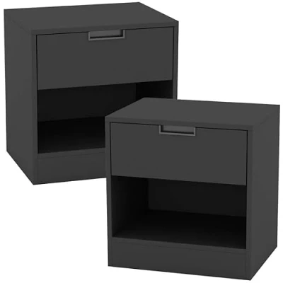 Image of URBNLIVING H46.5cm x W45cm D35cm, Drawer Bedside Oak Table Nightstand Shelf File Cabinet Storage for Bedroom Wooden Furniture Modern Sofa Side End Compact Unit Living Room