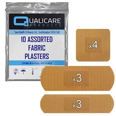 Image of 10 Pack of Assorted QUALICARE Premium Ultra Thin Fabric First AID KIT Wound Cut PLASTERS DRESSINGS (100 PLASTERS)