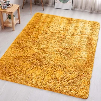 Image of Aspire Homeware Rugs Living Room Large Area for Bedroom Anti Slip Super Soft Fluffy Shaggy Rug Thick Pile Non Shedding, 80cm x 150 cm, Ochre