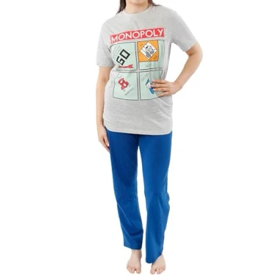 Image of Monopoly Womens And Mens Gaming Pyjamas Unisex Ladies Novelty Grey X Small