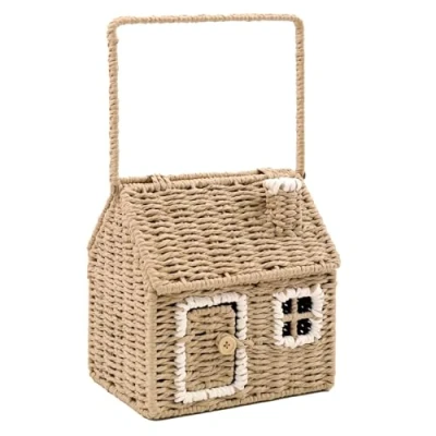 Image of Charming House Shaped Wicker Storage Basket with Handle Whimsical Craft Nursery Decor Playful Home Solutions 20x36cm