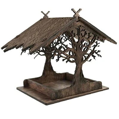Image of Hanging Bird Feeder Wooden Birdhouse Nesting Feeding Station for Animals Garden Yard Outdoor Decoration