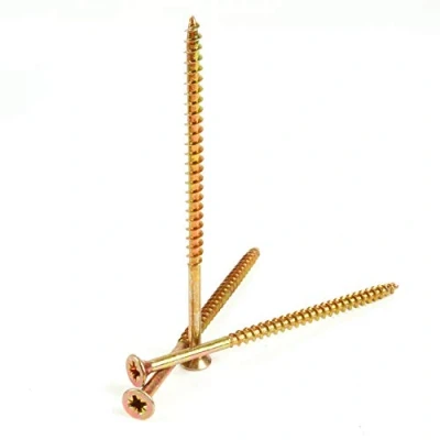 Image of 100x Partially Threaded M5 x 100mm Double Countersunk Wood Screws Yellow Zinc Finish