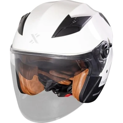 Image of Shox Defender Solid Open Face Motorcycle Helmet XL Gloss White
