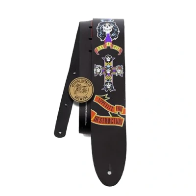 Image of Perri&#039;s Leathers Ltd. Guitar Strap Direct To Leather Official Licensing GUNS N ROSES Adjustable For Acoustic/Bass/Electric Guitars Made in Canada (DTL25GR 11008)