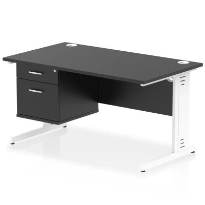Image of Impulse 1400x800 Desk Black/White Cable Managed Leg 2 Dr Fixed Ped