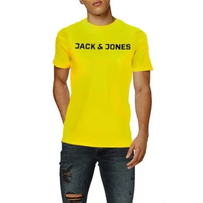Image of JACK &amp; JONES Men&#039;s Jjecorp Logo Tee Ss Crew Neck Noos T Shirt, Yellow (Safety Yellow), XL