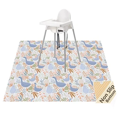 Image of Splat Mat for Under High Chair/Arts/Crafts, Waterproof and Anti Slip Splash Floor Protector, Washable Highchair Mat, 51 Inch Reusable Messy Baby Feeding Table Cloth (Duck)