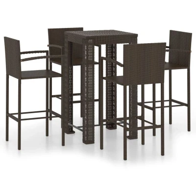 Image of vidaXL 5 Piece Outdoor Bar Set with Armrest Poly Rattan Brown