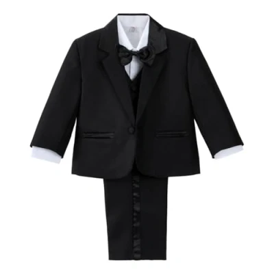 Image of Lito Angels Baby Boy Formal Dress Suit Wedding Outfit Wear, 5 Pieces Set (Blazer, Shirt, Waistcoat, Trousers, Bow Tie) Age 18 24 Months (Tag Number 02), Black