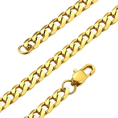 Image of GOLDCHIC JEWELRY 4mm Short Necklace, 18K Gold Plated Flat Cuban Chain For Boys with Gift Box