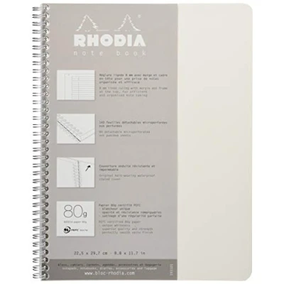 Image of RHODIA 193101C Spiral Notebook (Full Bound) White A4+ Ruled 160 Detachable Pages Clairefontaine Paper 80 g/m Soft and Resistant Coated Card Cover Classic